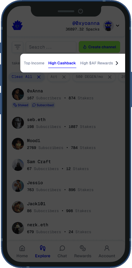 Sort channels to pick the best $AF rewards & lowest sub cost