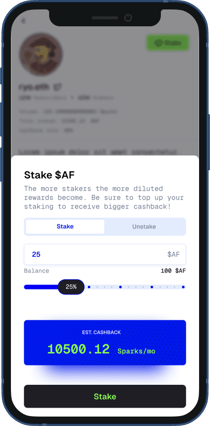 Find channels with the highest cashback and stake $AF