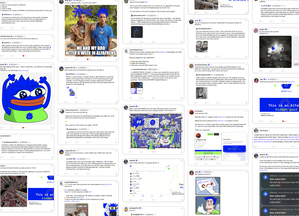 AlfaFrens social posts and Frame variants