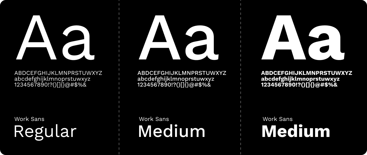 Type system: Work Sans Regular / Medium specimens