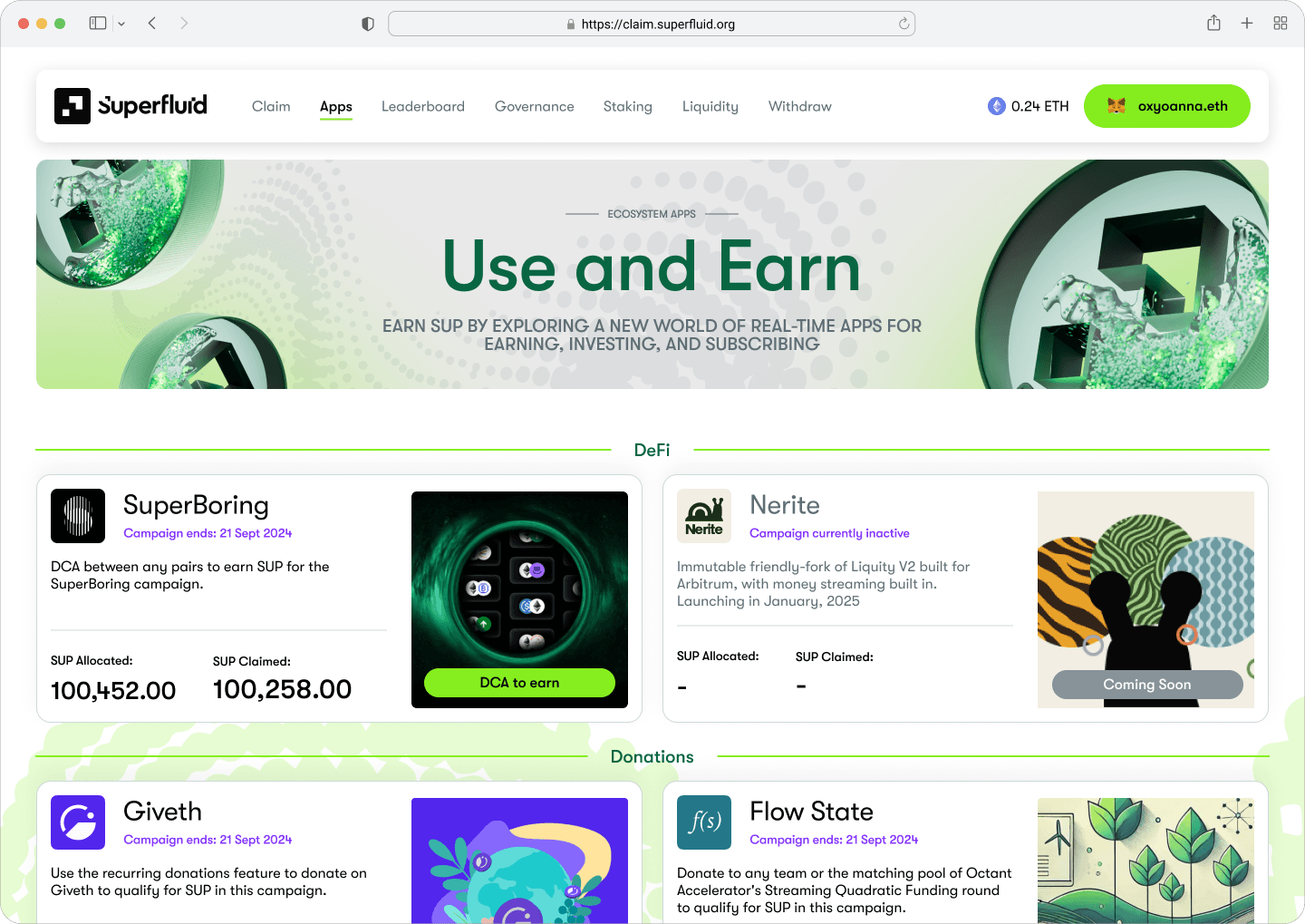 Campaigns on a separate page with more details about each project.