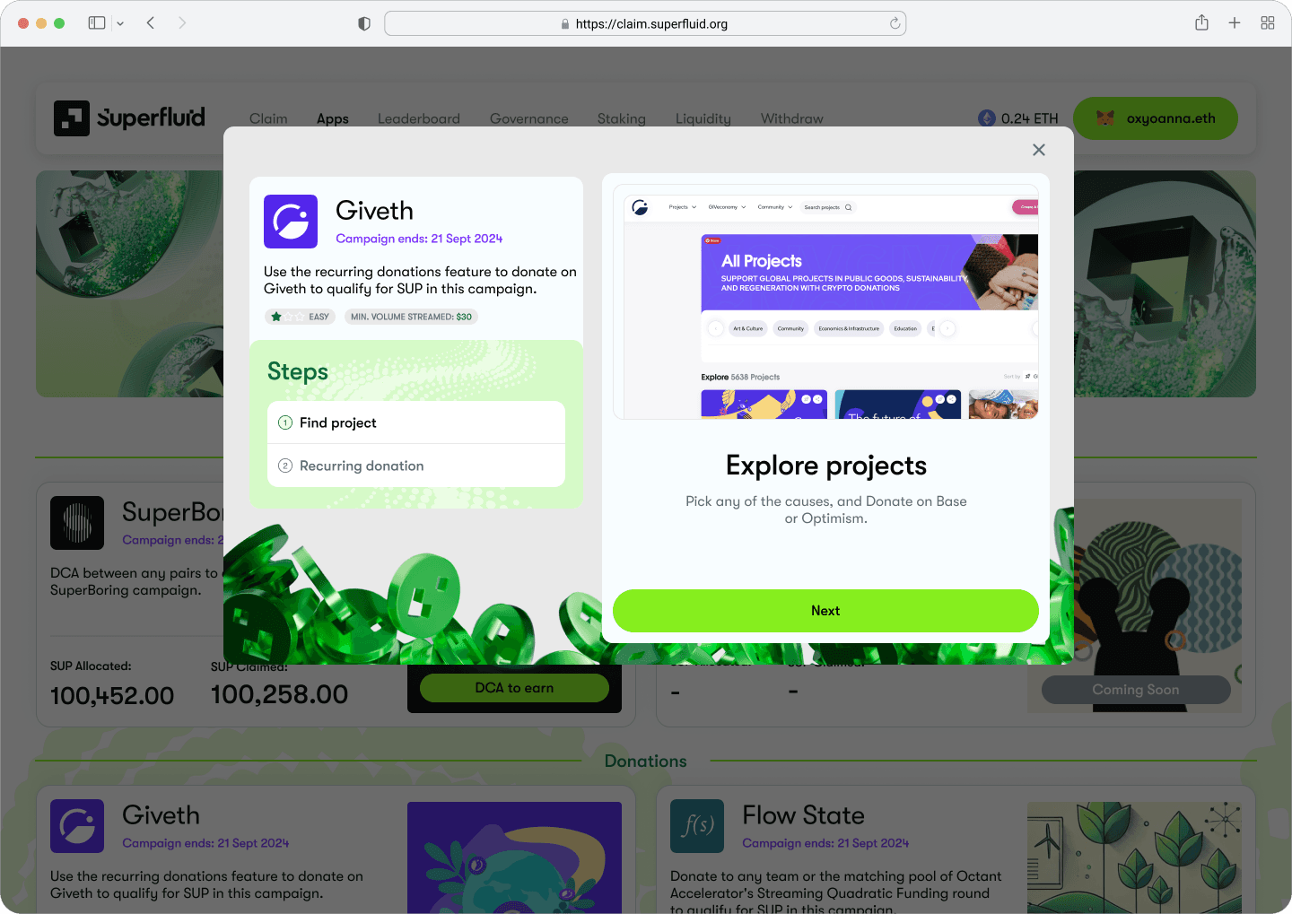 I added detailed intro screens for every campaign so users can easily discover new ecosystem apps and decide which one to participate in without leaving the site.
