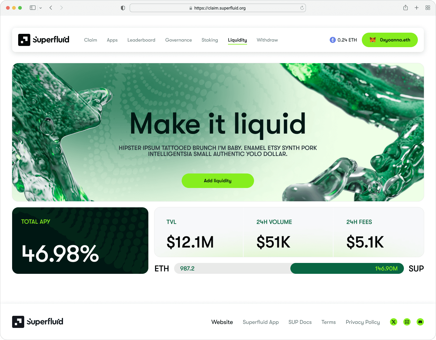 Liquidity Provision main screen with pool stats.